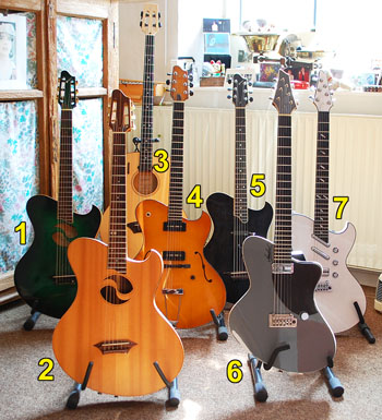 Key to Hugh Featherstone's seven Kraushaar guitars Key to Hugh Featherstone's seven Kraushaar guitars