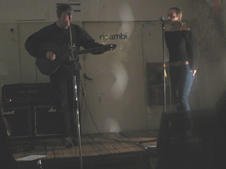 Hugh Featherstone and Kimbastian onstage in the Rue Bunte studio, Berlin, 2006 Hugh Featherstone and Kimbastian onstage in the Rue Bunte studio, Berlin, 2006